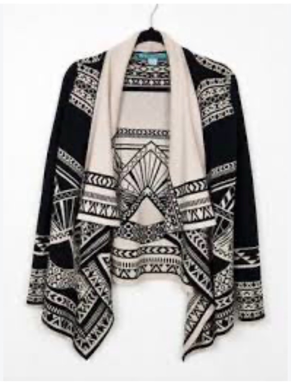 Flying Tomato Black & Cream Aztec Open-Front Cardigan
